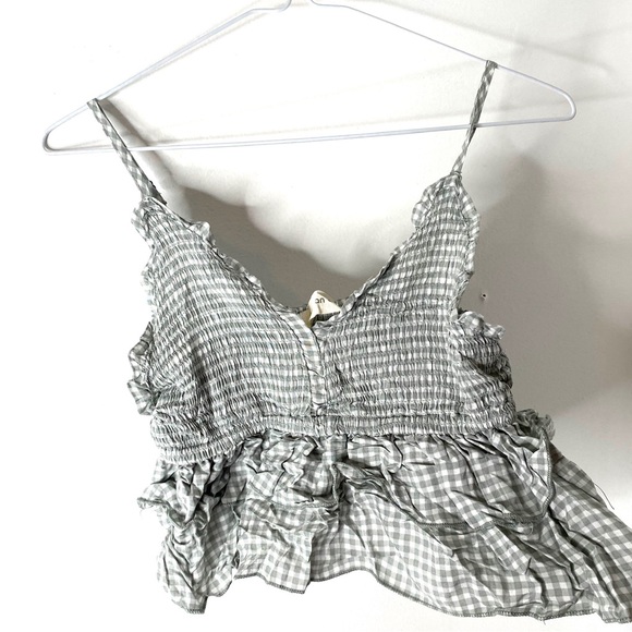 Ocean Drive Green White Checker Plaid Cottagecore Crop Top NWT - Picture 2 of 6
